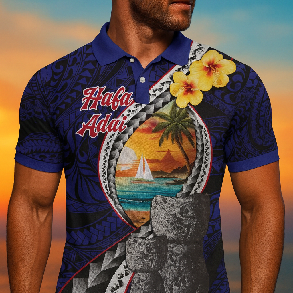 Hafa Adai Guam Seal Latte Stones Artwork Polo Shirt