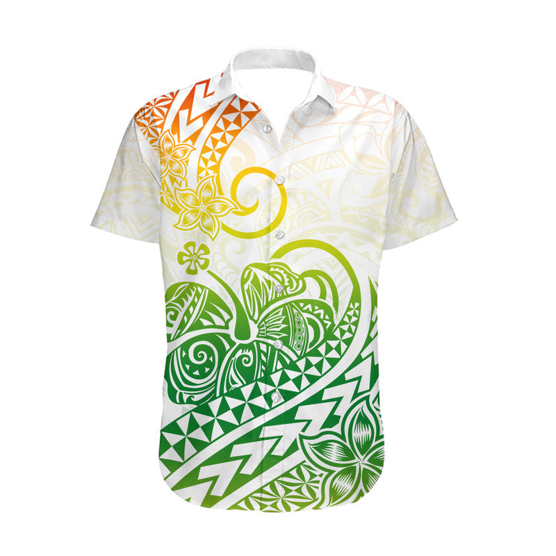 Hawaii Polynesian Tribal Tattoo Retro Couple Off Long Dress and Hawaiian Shirt Gradient 02 Screen Color LT9 - Polynesian Pride