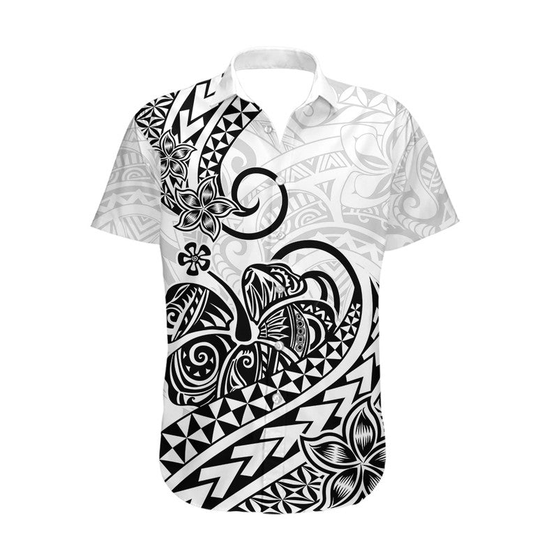 Polynesian Tribal Tattoo Retro Couple Off Long Dress and Hawaiian Shirt Black Screen Color LT9 - Polynesian Pride