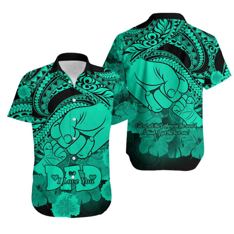 Matching Hawaiian Outfits For Couples Polyneisian Happy Father Day Dress and Hawaiian Shirt I Love You Dad Tribal Green LT9 - Polynesian Pride