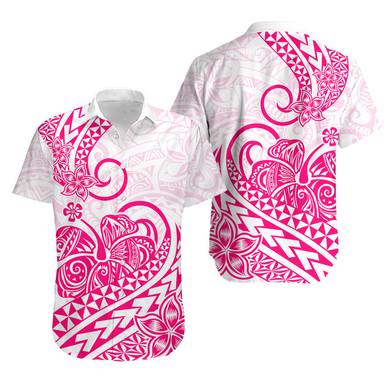 Polynesian Tribal Tattoo Retro Couple Off Long Dress and Hawaiian Shirt Pink Screen Color LT9 - Polynesian Pride