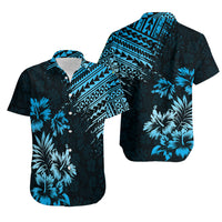 Hawaii Summer Matching Dress and Hawaiian Shirt Mix Polynesian Black Blue LT6 No Dress Blue - Polynesian Pride