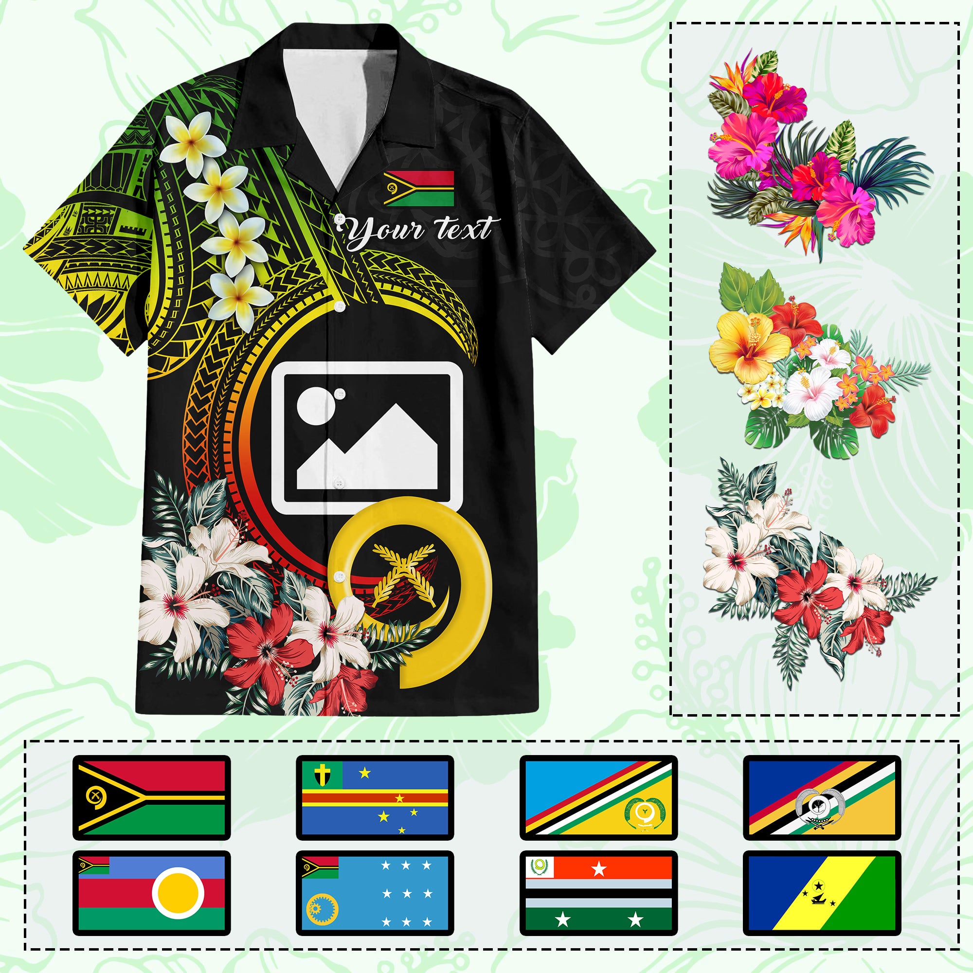 Custom Photo Vanuatu Provinces Hawaiian Shirt Vanuatuan Pig Tusk and Pacific Beauty Flower CTM09 - Polynesian Pride