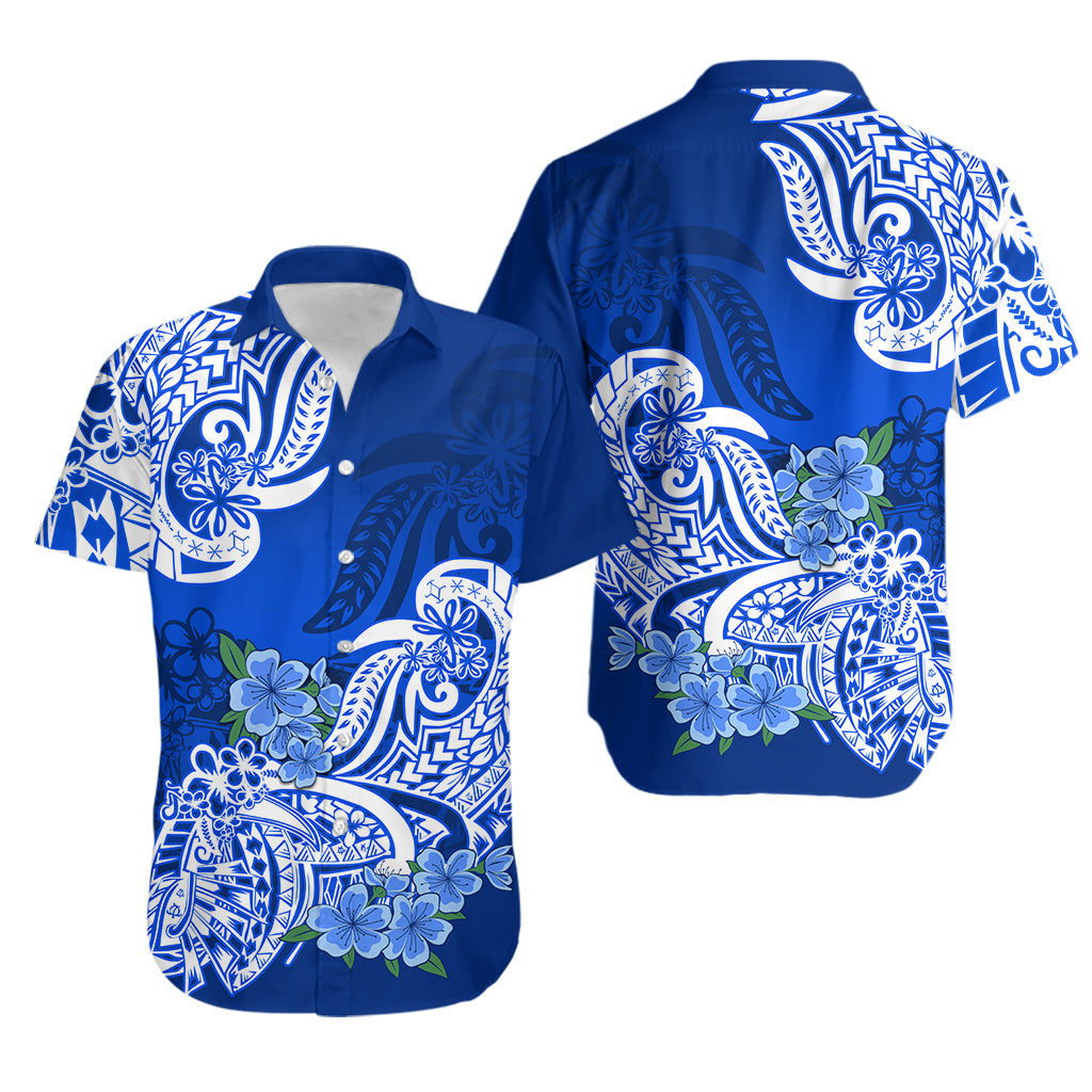 Polynesian Matching Outfit For Couples Floral Tribal Blue Style Bodycon Dress And Hawaii Shirt LT9 - Polynesian Pride