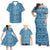 Polynesian Family Matching Outfit Polynesian Tribal Blue Print Off Shoulder Long Sleeve Dress And Hawaii Shirt - Polynesian Pride
