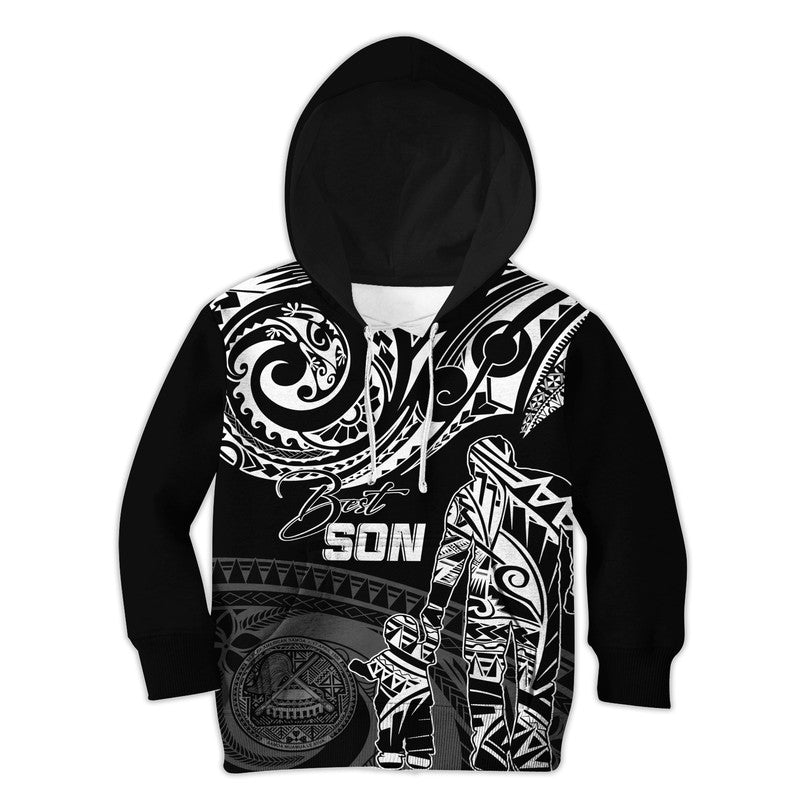 Personalised Polynesian Father's Day Hoodie KID Dad & Kid - American Samoa LT7 Hoodie Black - Polynesian Pride