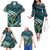 Family Matching Outfits Hawaiian Floral Polynesian Tribal Green Off Shoulder Long Sleeve Dress And Shirt Family Set Clothes - Polynesian Pride