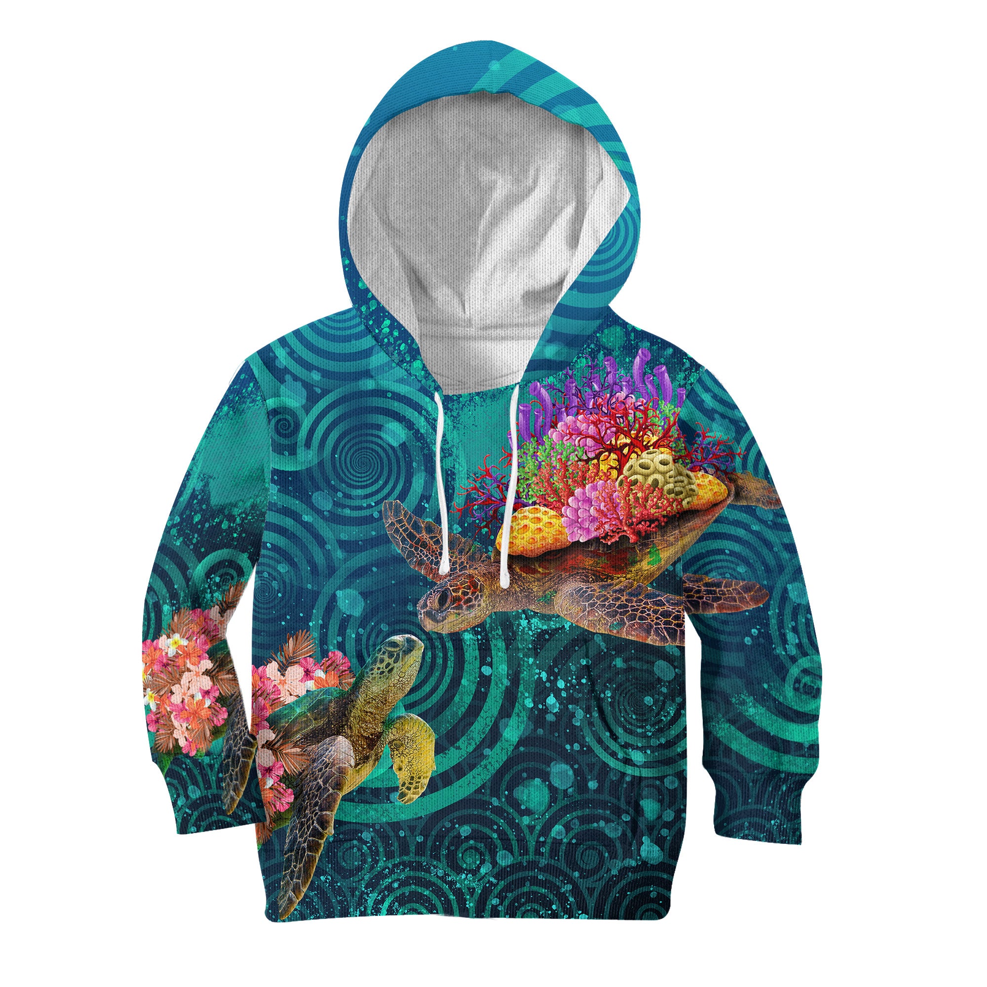 Polynesian Kanaka Maoli (Hawaiian) Kid Hoodie Turtle Hawaii Map RLT9 Hoodie Blue - Polynesian Pride