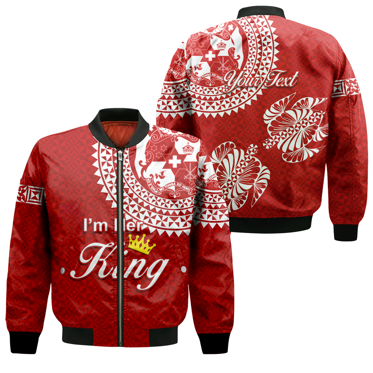(Custom Personalised Valentine Day Tonga Couple Love King Bomber Jacket Tongan Turtle - LT12 Bomber Jacket Red - Polynesian Pride
