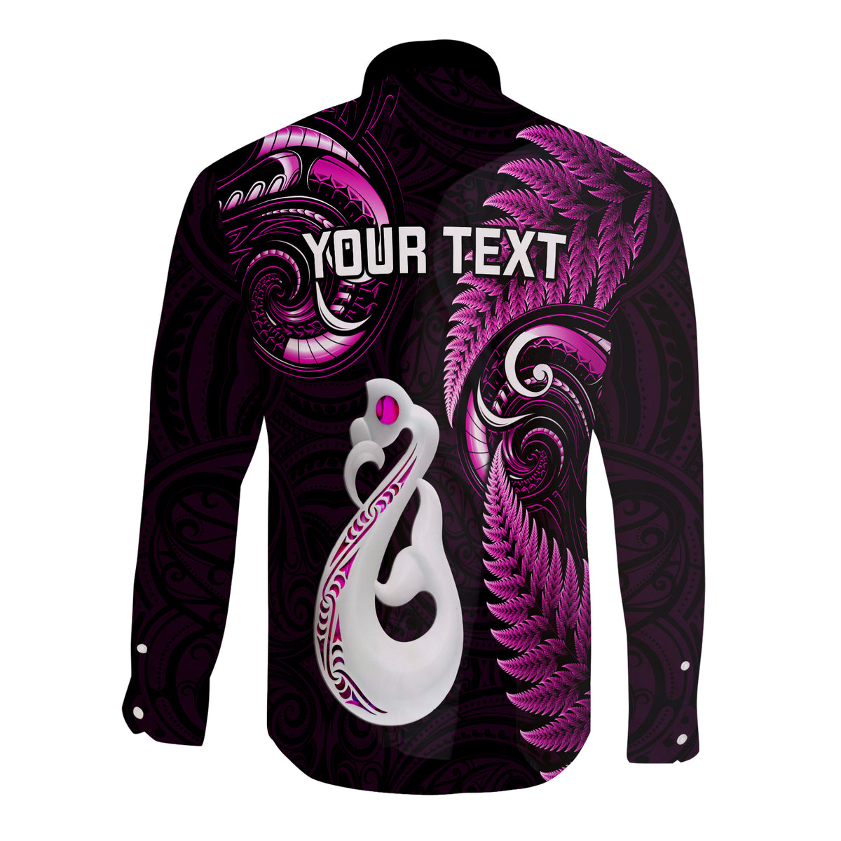 Personalised New Zealand Couples Off The Shoulder Long Sleeve Dress and Long Sleeve Button Shirts Aotearoa Silver Fern With Manaia Maori Unique Pink LT14 - Polynesian Pride