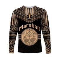 (Custom Text and Number) Marshall Islands Long Sleeve Shirt Best Tattoo Version Golden LT13 - Polynesian Pride