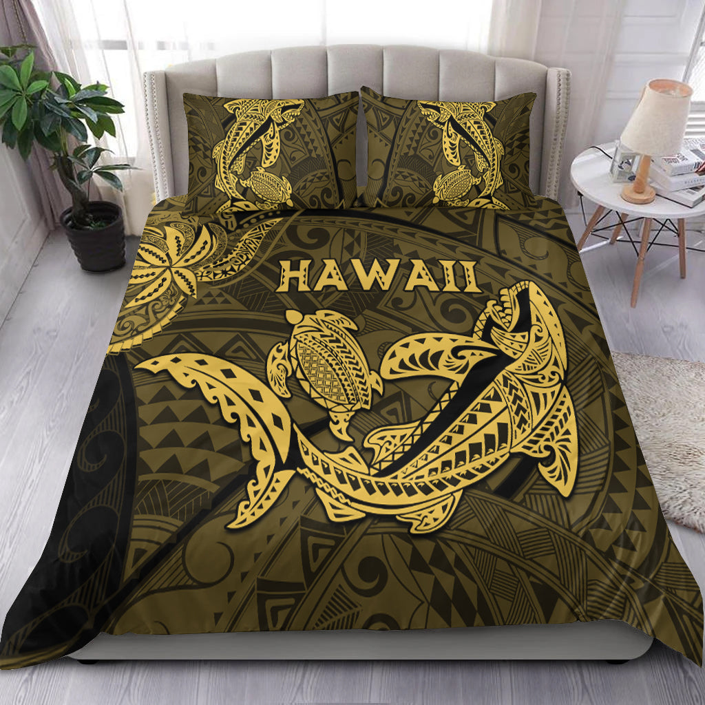 Hawaii Shark and Turtle Bedding Set With Gold Kakau LT9 Gold - Polynesian Pride