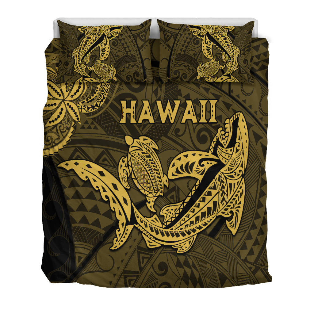 Hawaii Shark and Turtle Bedding Set With Gold Kakau LT9 - Polynesian Pride