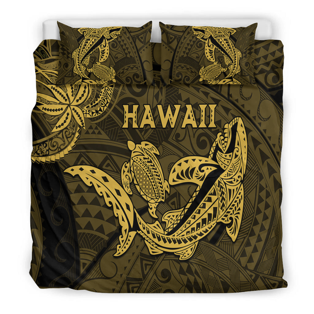 Hawaii Shark and Turtle Bedding Set With Gold Kakau LT9 - Polynesian Pride