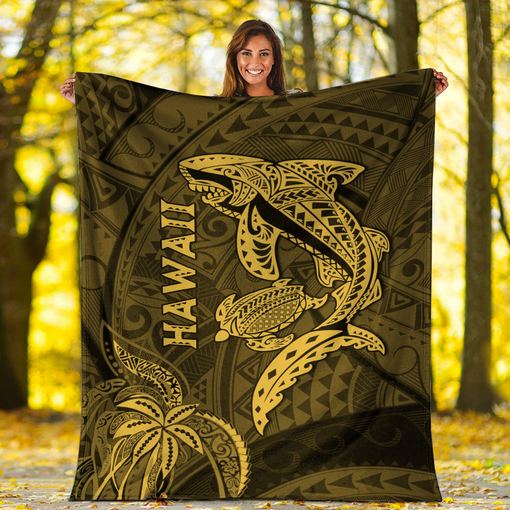 Hawaii Shark and Turtle Blanket With Gold Kakau LT9 - Polynesian Pride