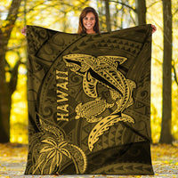 Hawaii Shark and Turtle Blanket With Gold Kakau LT9 - Polynesian Pride