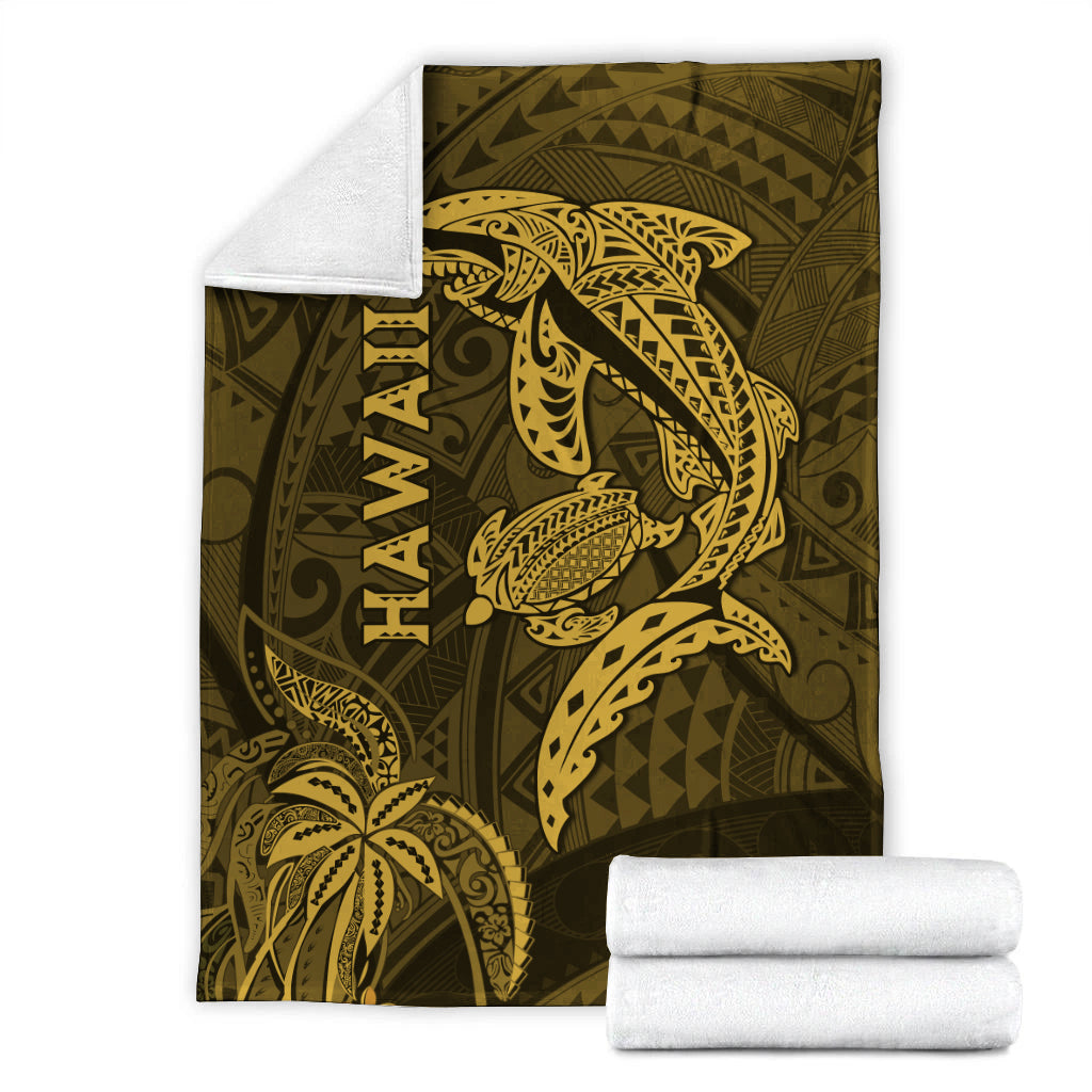 Hawaii Shark and Turtle Blanket With Gold Kakau LT9 - Polynesian Pride