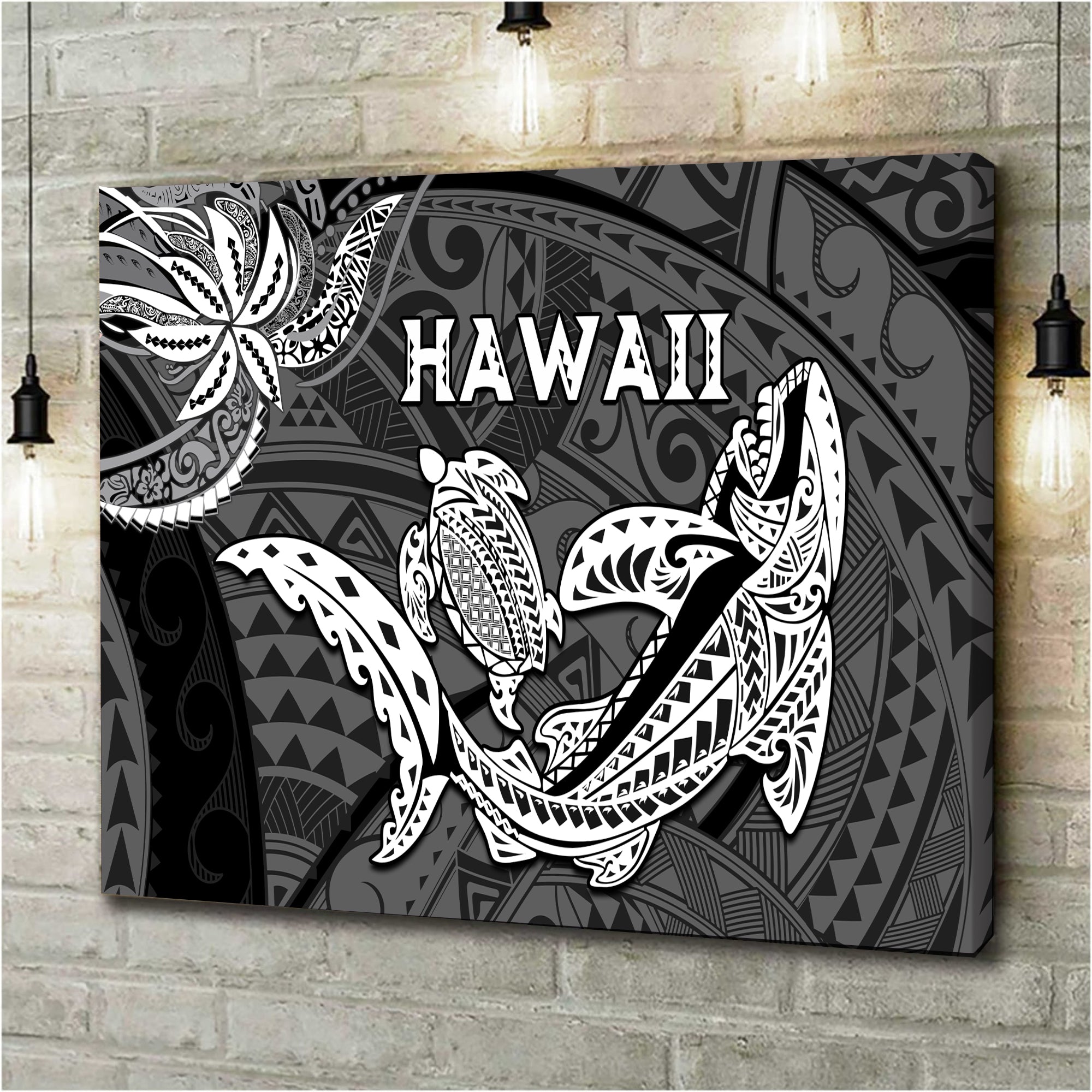 hawaii-shark-and-turtle-5-pieces-canvas-wall-art-with-black-kakau