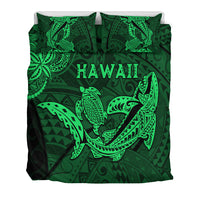 Hawaii Shark and Turtle Bedding Set With Green Kakau LT9 - Polynesian Pride