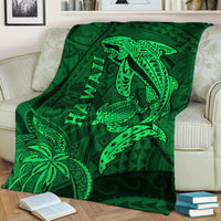 Hawaii Shark and Turtle Blanket With Green Kakau LT9 Green - Polynesian Pride