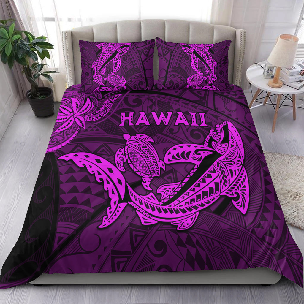 Hawaii Shark and Turtle Bedding Set With Purple Kakau LT9 Purple - Polynesian Pride