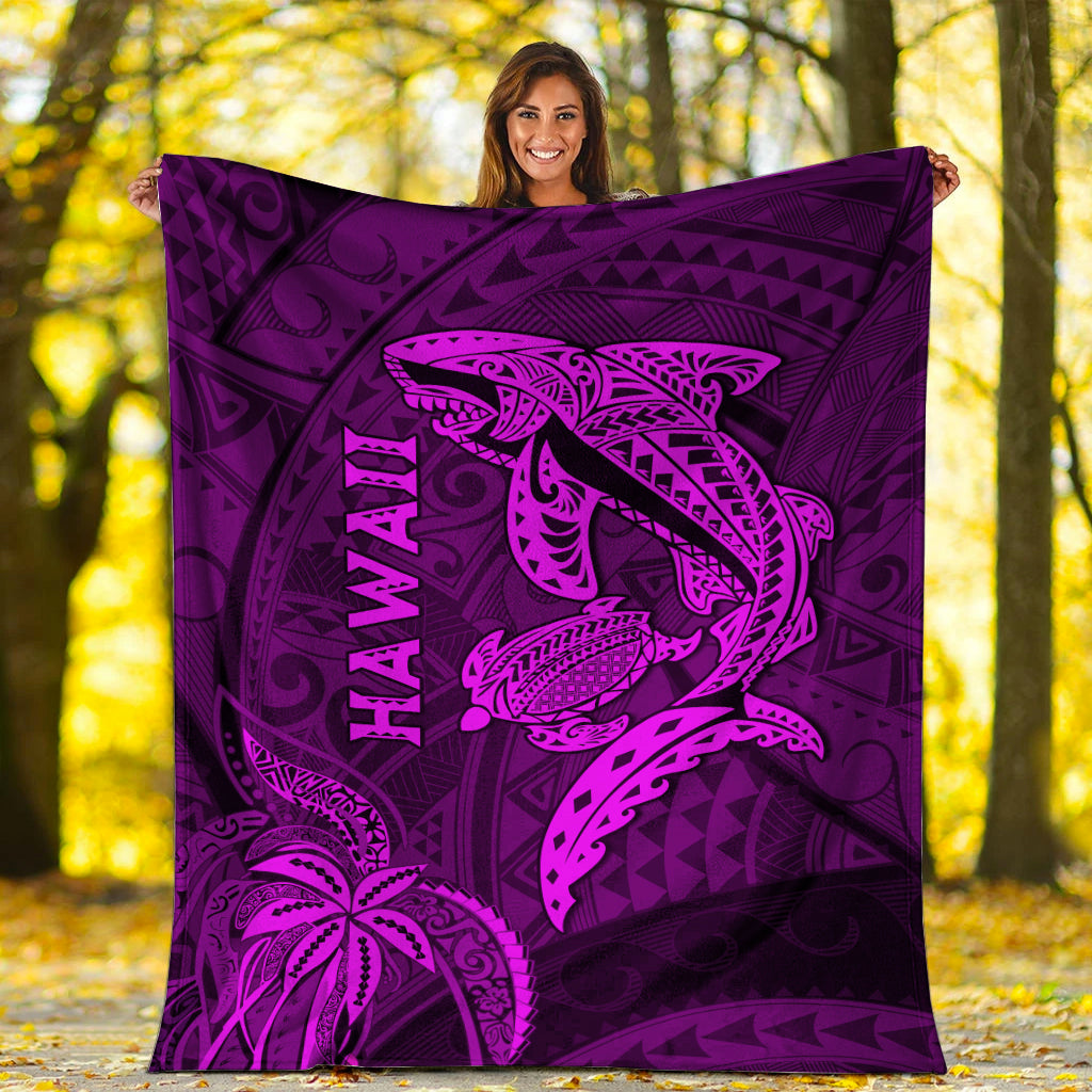 Hawaii Shark and Turtle Blanket With Purple Kakau LT9 - Polynesian Pride