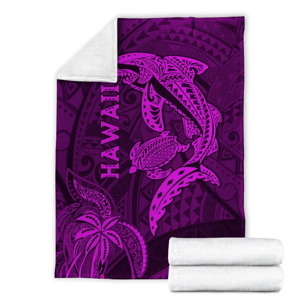 Hawaii Shark and Turtle Blanket With Purple Kakau LT9 - Polynesian Pride