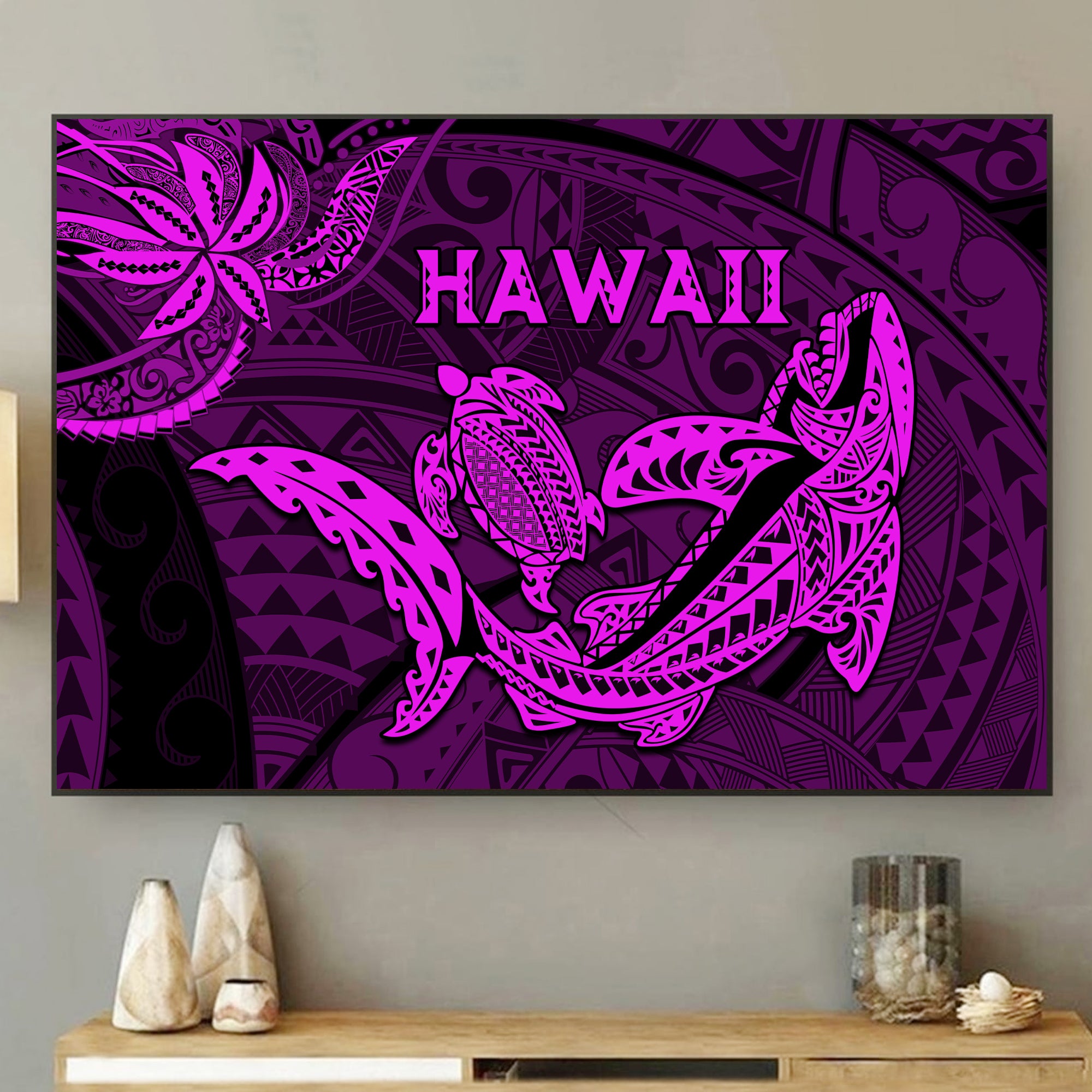hawaii-shark-and-turtle-5-pieces-canvas-wall-art-with-purple-kakau
