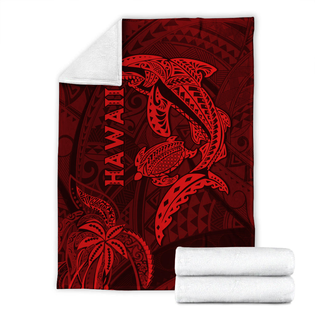 Hawaii Shark and Turtle Blanket With Red Kakau LT9 - Polynesian Pride