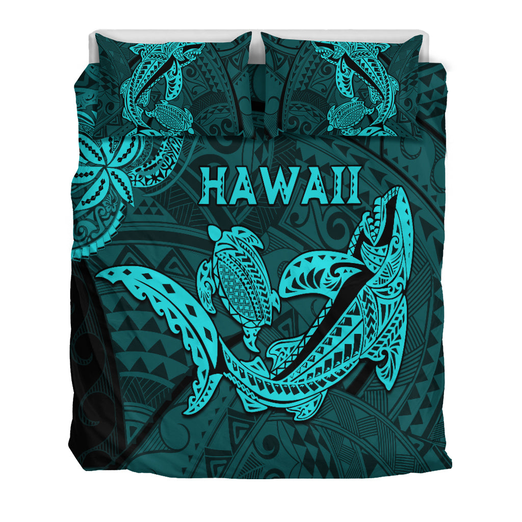 Hawaii Shark and Turtle Bedding Set With Turquoise Kakau LT9 - Polynesian Pride