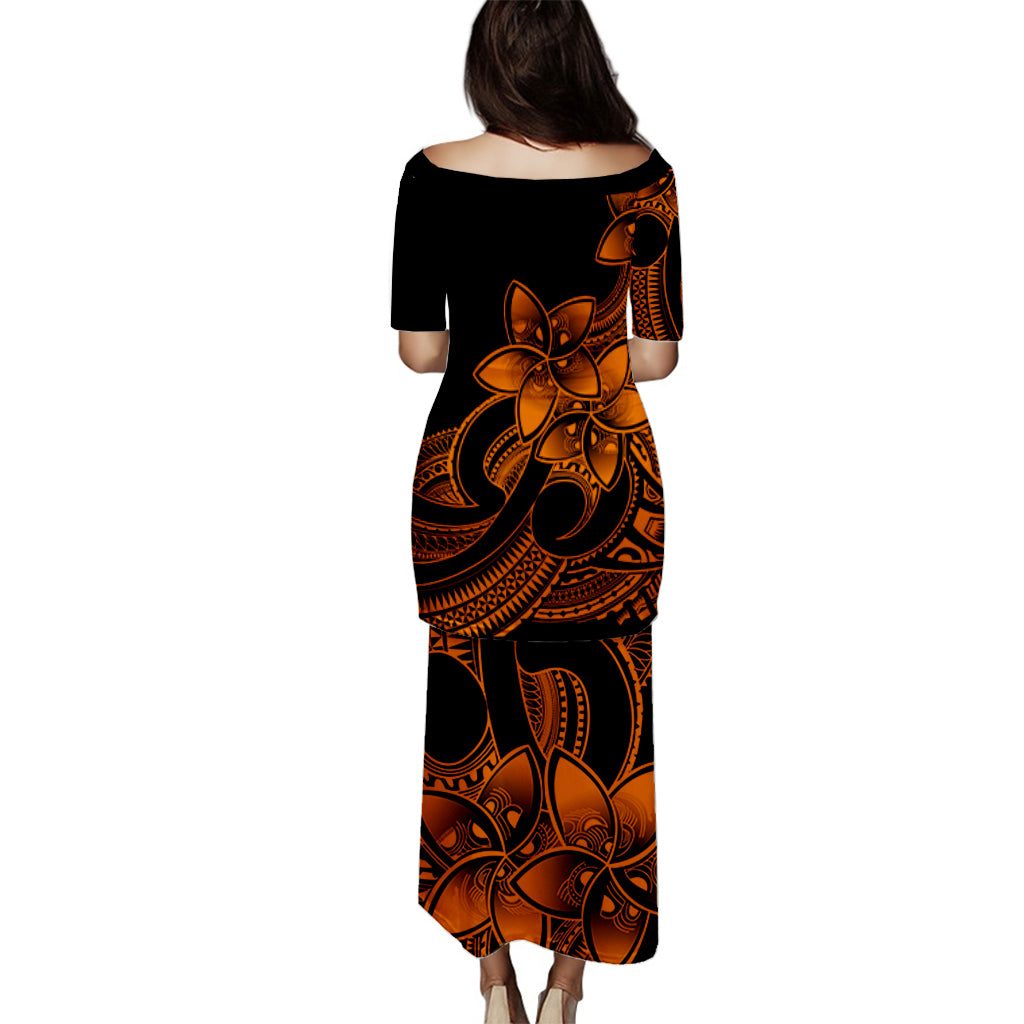Polynesian Pride Plumeria Flowers Puletasi Dress Polynesian Tribal Gold Vibe LT9 - Polynesian Pride