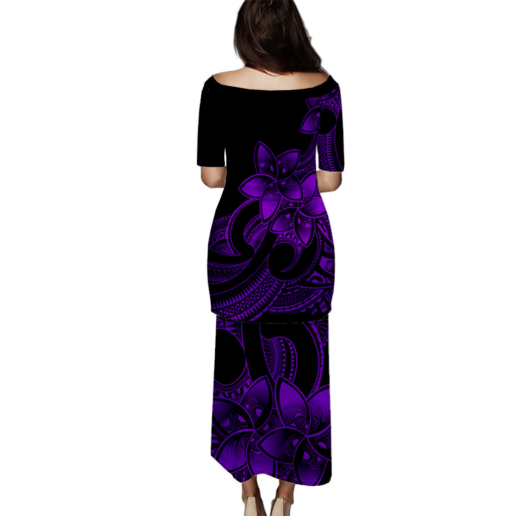 Polynesian Couple Outfits Plumeria Flowers Puletasi Dress and Hawaiian Shirt Polynesian Tribal Purple Vibe LT9 - Polynesian Pride