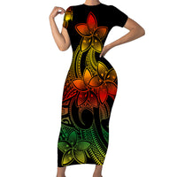 Polynesian Couple Outfits Plumeria Flowers Short Sleeve Body Long Dress and Hawaiian Shirt Polynesian Tribal Reggae Vibe LT9 - Polynesian Pride