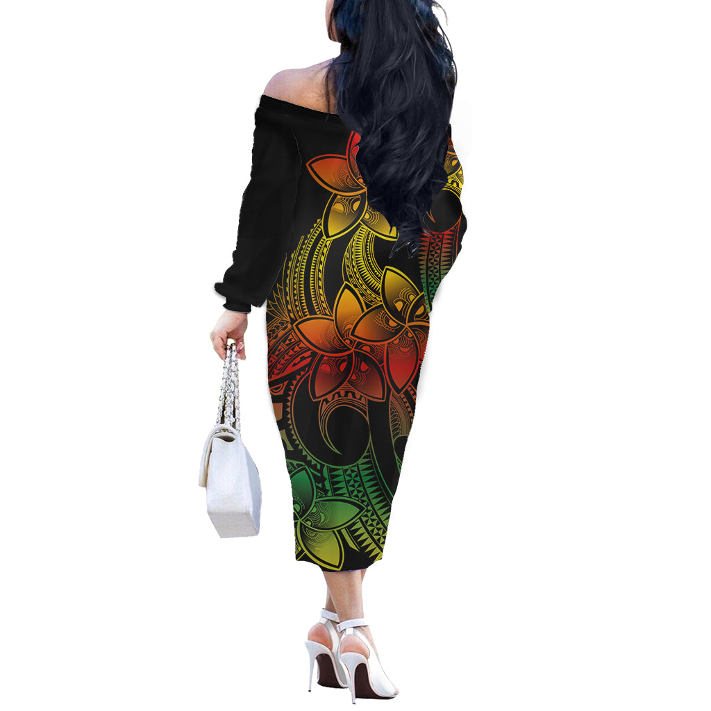 Polynesian Pride Plumeria Flowers Off Shoulder Long Sleeve Dress Polynesian Tribal Reggae Vibe LT9 - Polynesian Pride