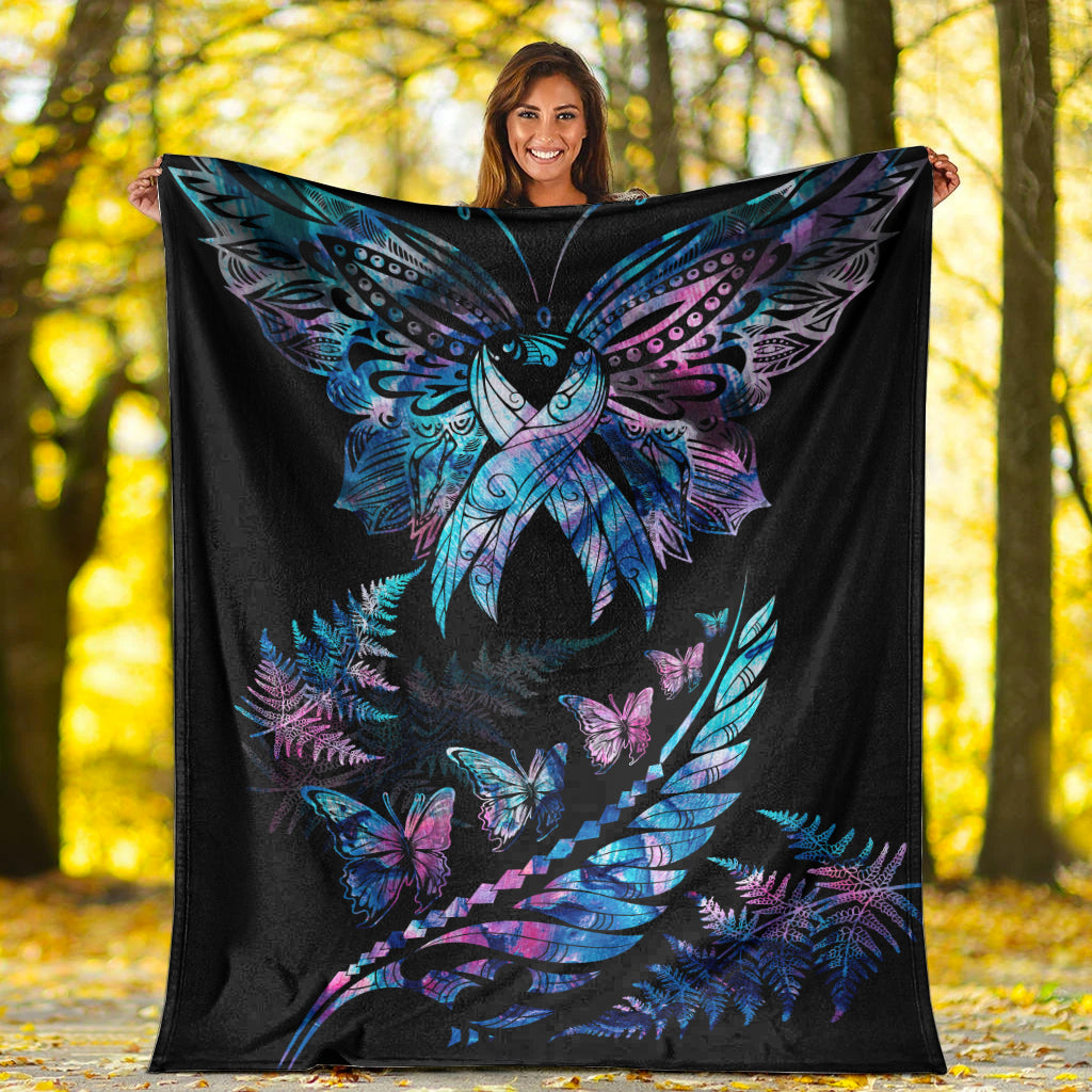 Polynesia Ribbon Butterflies Blanket Silver Fern Breast Cancer With Papua Shell Pattern LT9 - Polynesian Pride