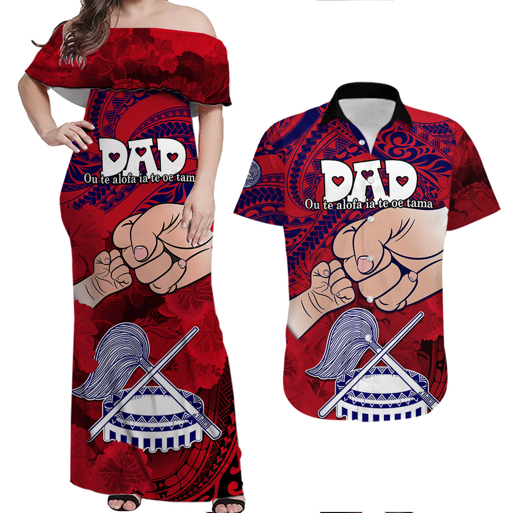 Polynesian Matching Hawaiian Outfits For Couples Dads Day American Samoa Matching Dress and Hawaiian Shirt Dad Ou Te Alofa Ia Te Oe Tama LT9 Red - Polynesian Pride