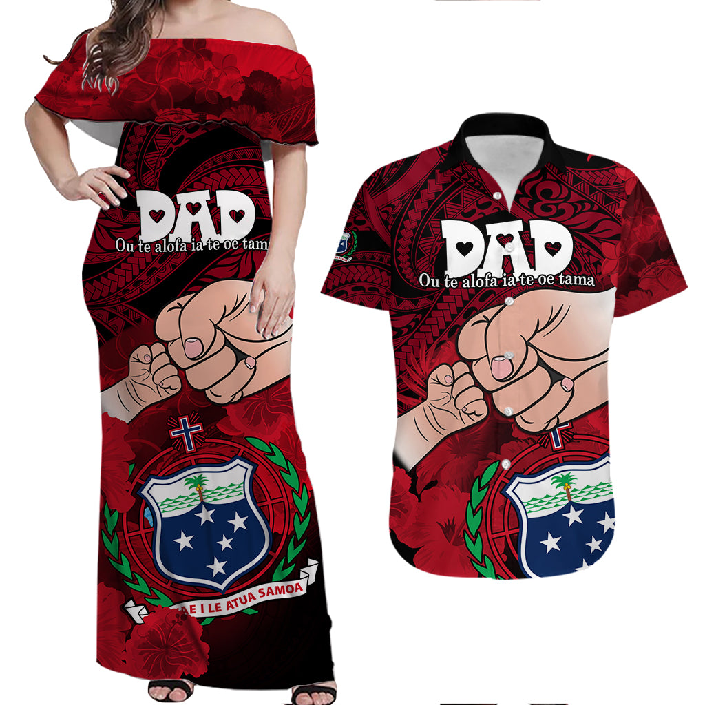 Fathers Day Samoa Polynesian Islands Matching Dress and Hawaiian Shirt Dad Ou Te Alofa Ia Te Oe Tama Red LT9 Red - Polynesian Pride