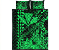 Hawaii Sea Turtle Quilt Bed Set Polynesia Kakau with Kanaka Maoli Green LT9 Green - Polynesian Pride