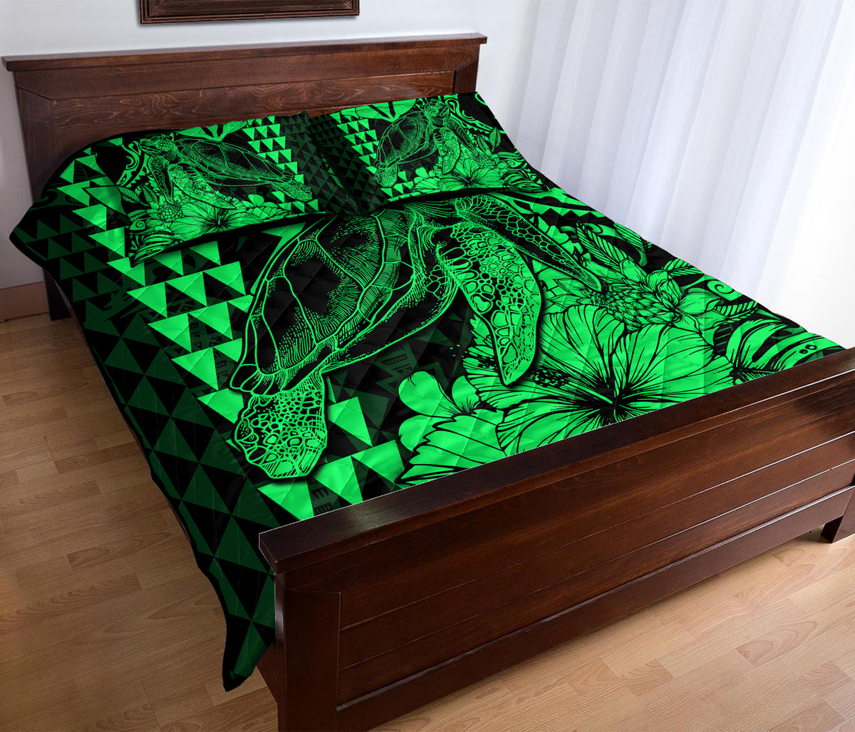 Hawaii Sea Turtle Quilt Bed Set Polynesia Kakau with Kanaka Maoli Green LT9 - Polynesian Pride