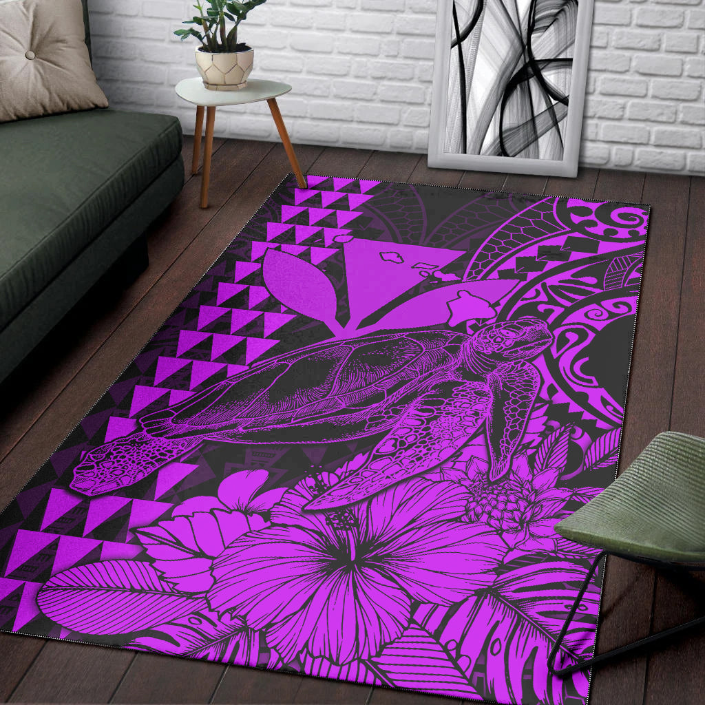 Hawaii Sea Turtle Area Rug Polynesia Kakau with Kanaka Maoli Purple LT9 Purple - Polynesian Pride