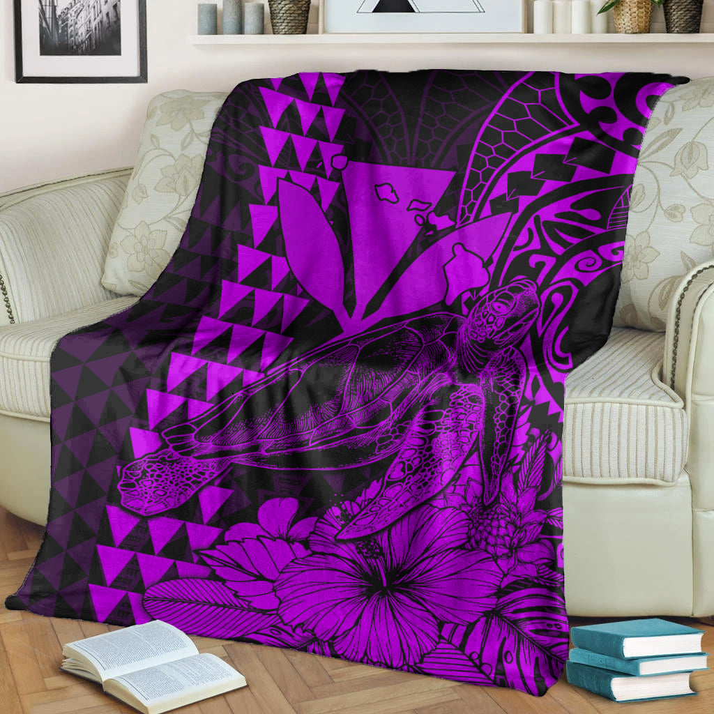 Hawaii Sea Turtle Blanket Polynesia Kakau with Kanaka Maoli Purple LT9 Purple - Polynesian Pride