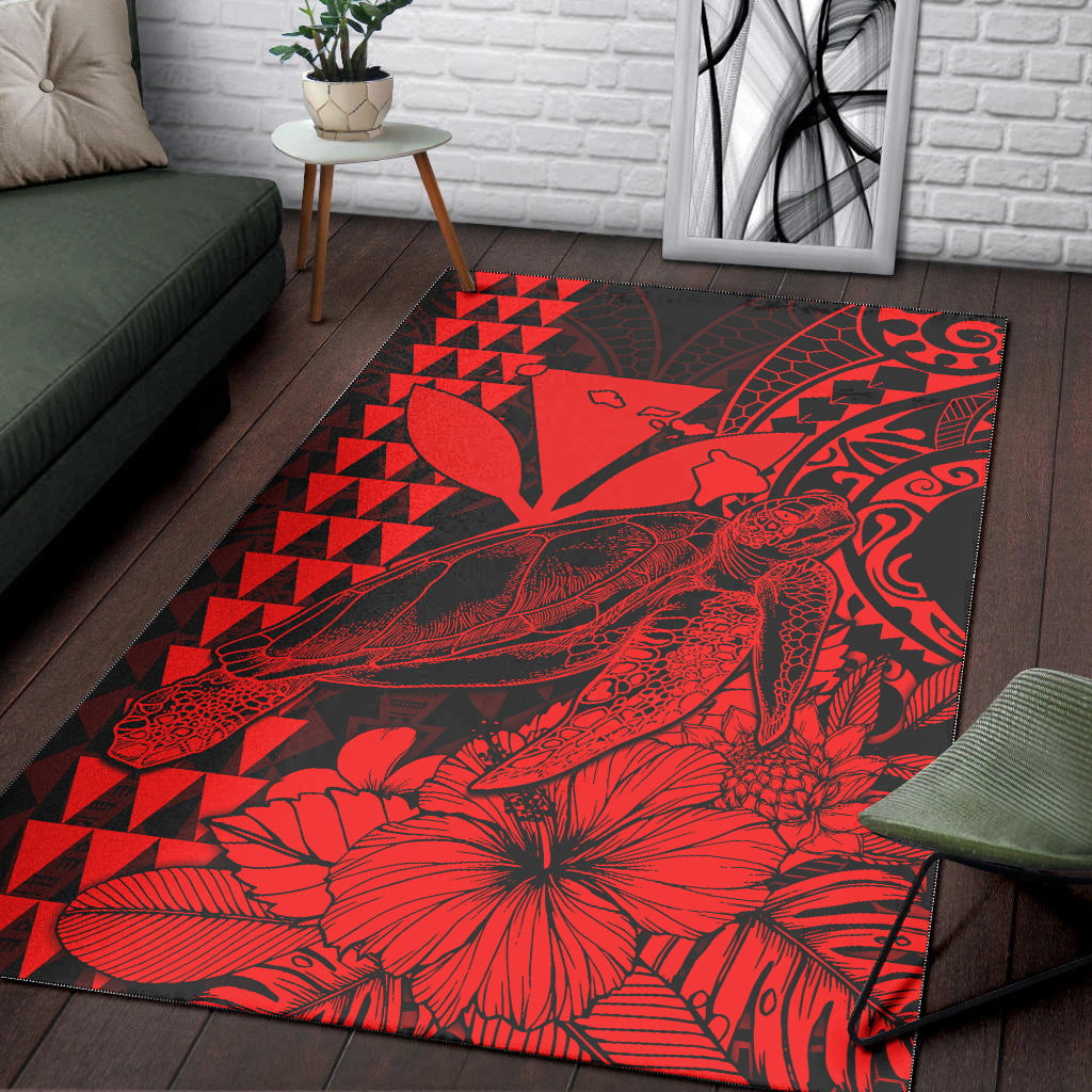 Hawaii Sea Turtle Area Rug Polynesia Kakau with Kanaka Maoli Red LT9 Red - Polynesian Pride