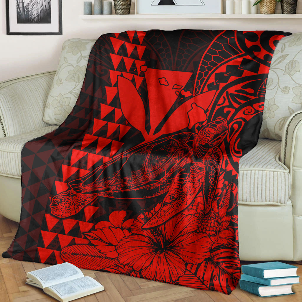 Hawaii Sea Turtle Blanket Polynesia Kakau with Kanaka Maoli Red LT9 Red - Polynesian Pride