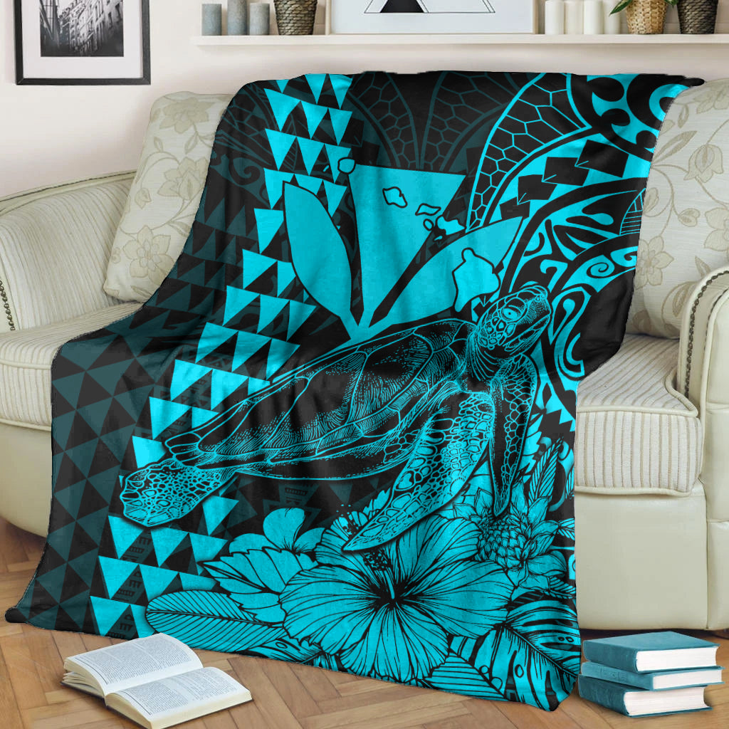 Hawaii Sea Turtle Blanket Polynesia Kakau with Kanaka Maoli Teal LT9 Teal - Polynesian Pride