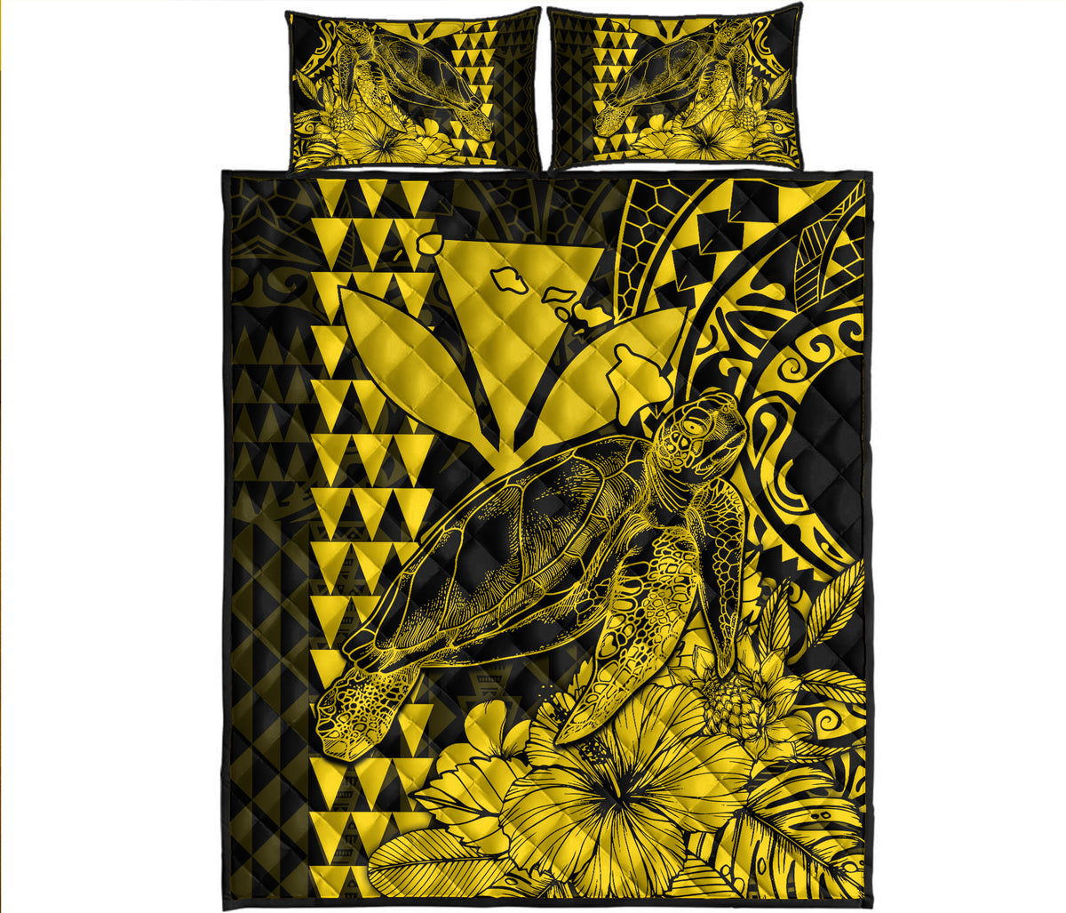Hawaii Sea Turtle Quilt Bed Set Polynesia Kakau with Kanaka Maoli Yellow LT9 Yellow - Polynesian Pride