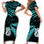 Matching Outfits For Couples Maori Short Sleeve Body Long Dress and Hawaiian Shirt Matariki Stars Manaia with Paua Shell - Aqua LT9 - Polynesian Pride