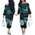 Matariki New Zealand Off Shoulder Long Sleeve Dress Manaia with Paua Shell - Aqua LT9 Women Aqua - Polynesian Pride