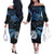 Matariki New Zealand Off Shoulder Long Sleeve Dress Manaia with Paua Shell - Blue LT9 Women Blue - Polynesian Pride