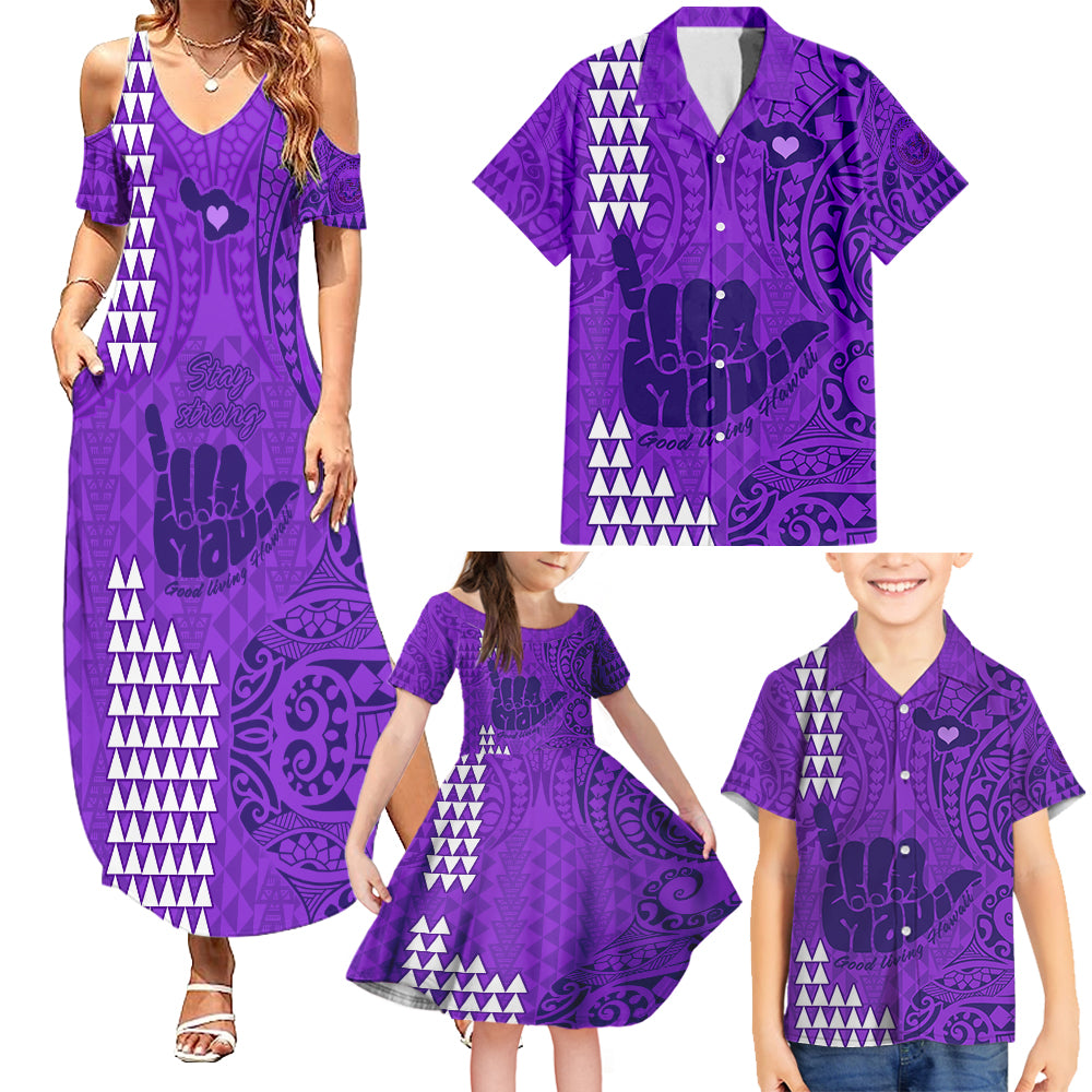 Strong Maui Family Matching Summer Maxi Dress and Hawaiian Shirt Good Living Hawaii with Shaka Sign Kakau Tribal Purple LT9 Purple - Polynesian Pride
