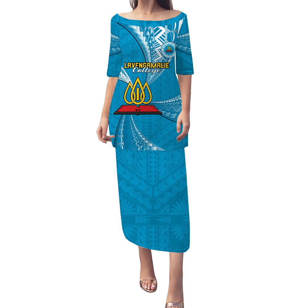 Personalised Tonga Lavengamalie College Puletasi Dress Tongan Ngatu Pattern LT14 Long Dress Blue - Polynesian Pride